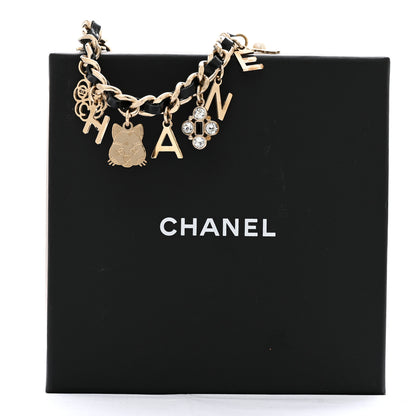 Chanel Metal Lambskin Crystal Chain CC Charms Bracelet Gold Black 7 of 7