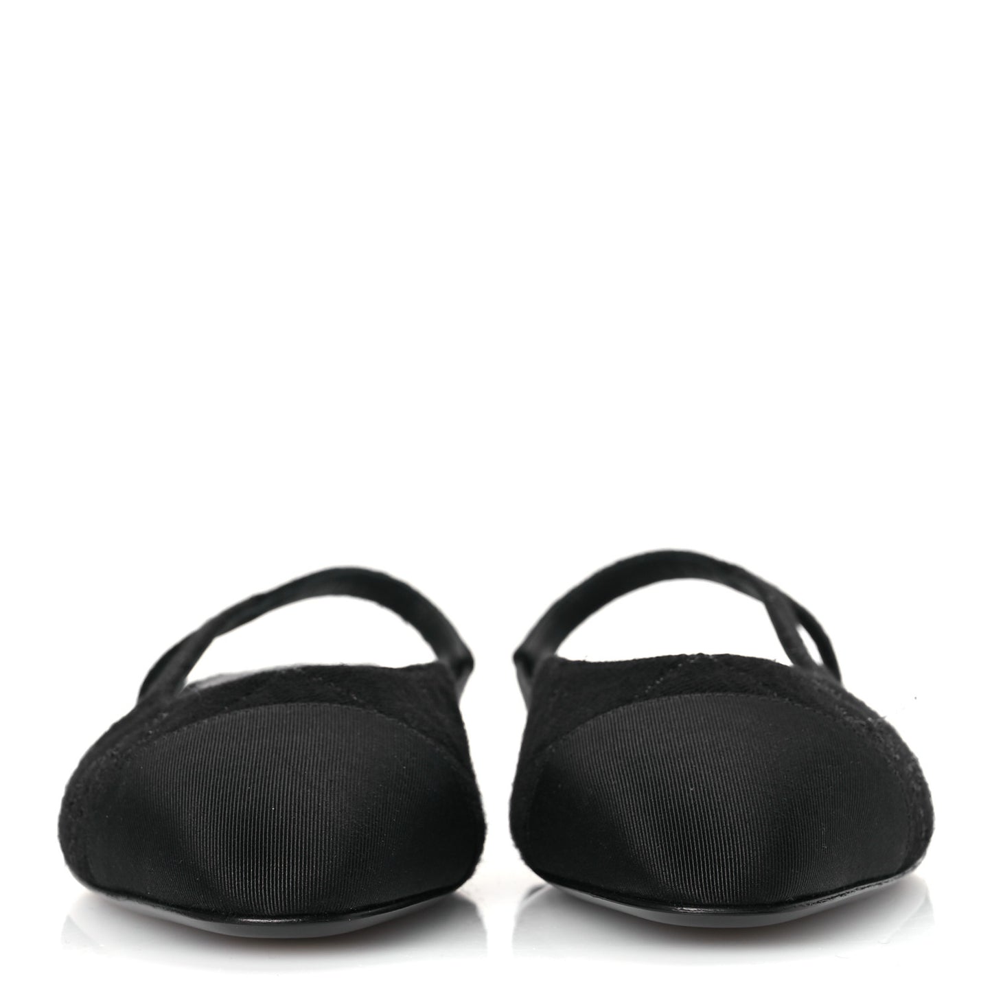 Wool Grosgrain Cap Toe CC Logo Slingback Flats 37.5 Black