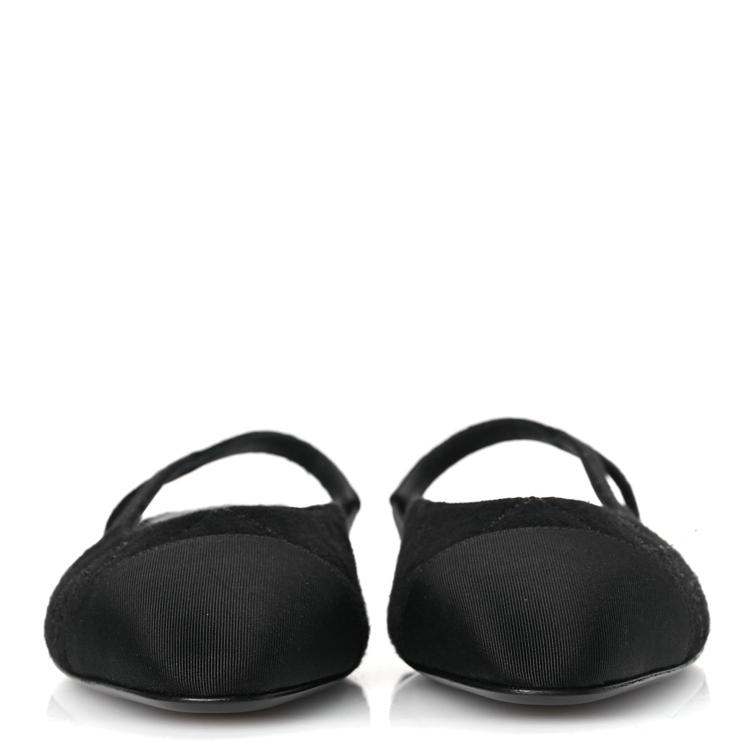 Chanel Wool Grosgrain Cap Toe CC Logo Slingback Flats 37.5 Black 3 of 13