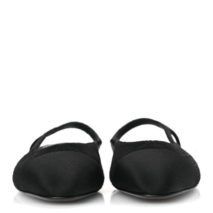Chanel Wool Grosgrain Cap Toe CC Logo Slingback Flats 37.5 Black 3 of 13