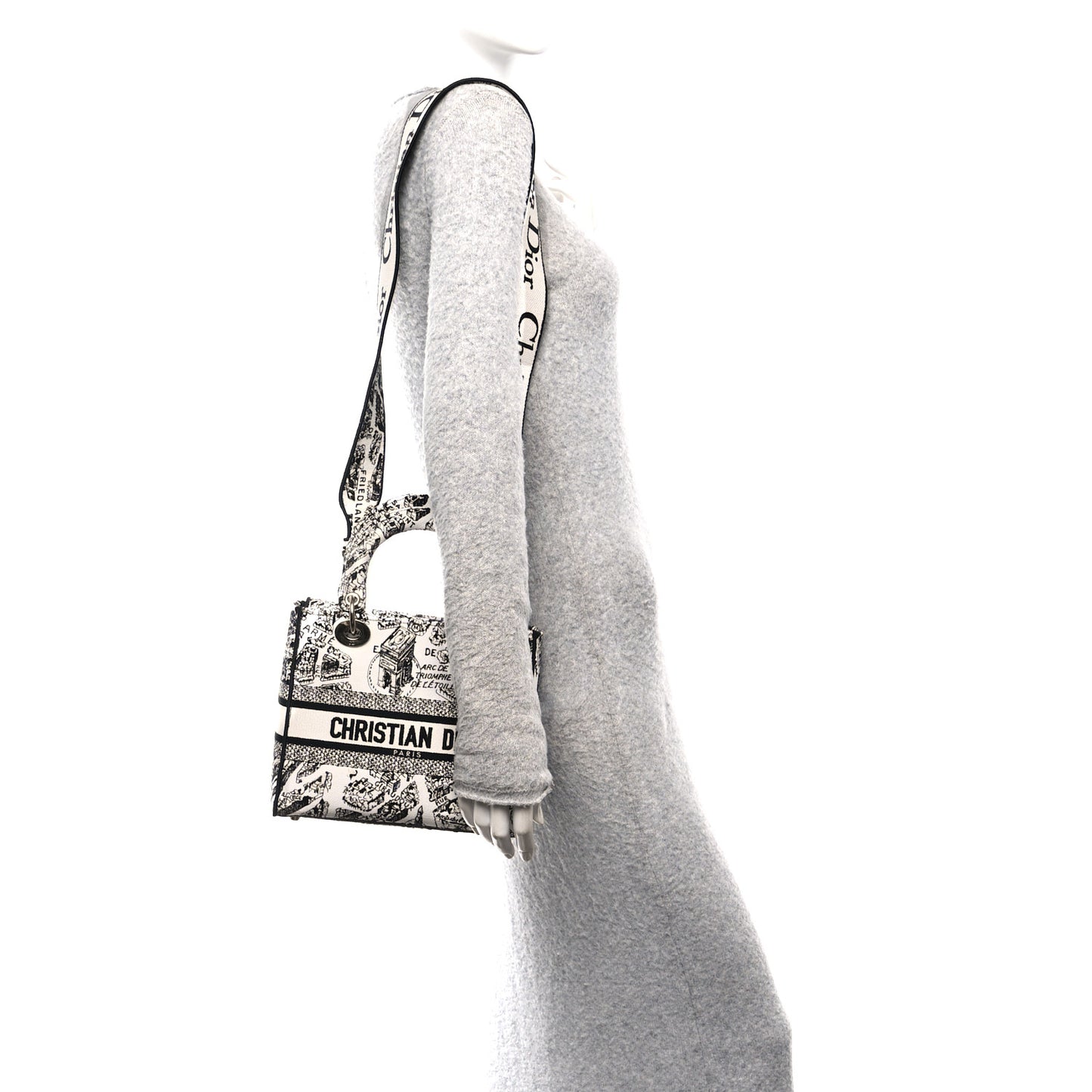 Canvas Embroidered Plan de Paris Medium Lady D-Lite White Black