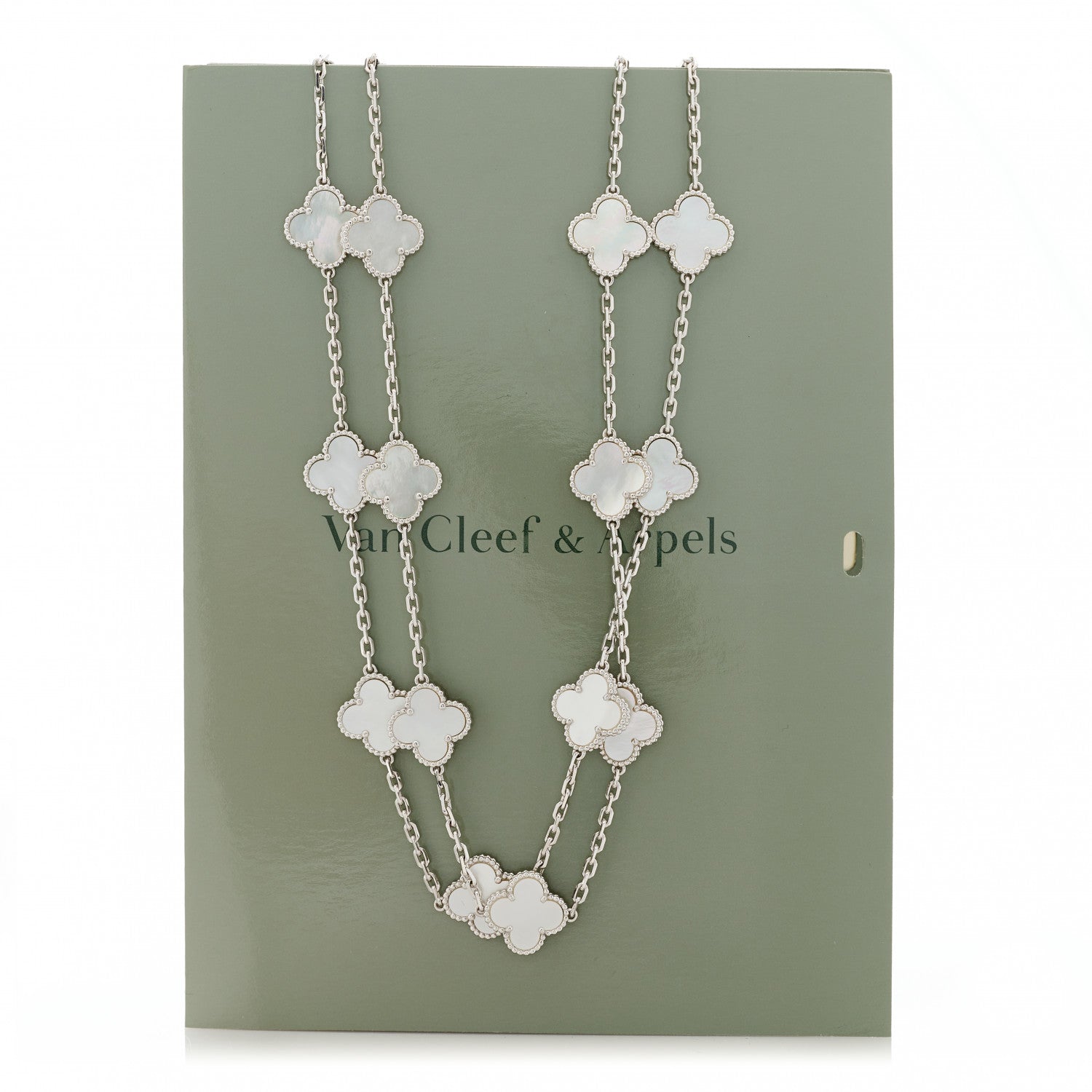Van Cleef & Arpels 18K White Gold Mother of Pearl 20 Motifs Vintage Alhambra Necklace 7 of 7