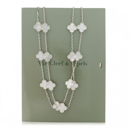 Van Cleef & Arpels 18K White Gold Mother of Pearl 20 Motifs Vintage Alhambra Necklace 7 of 7