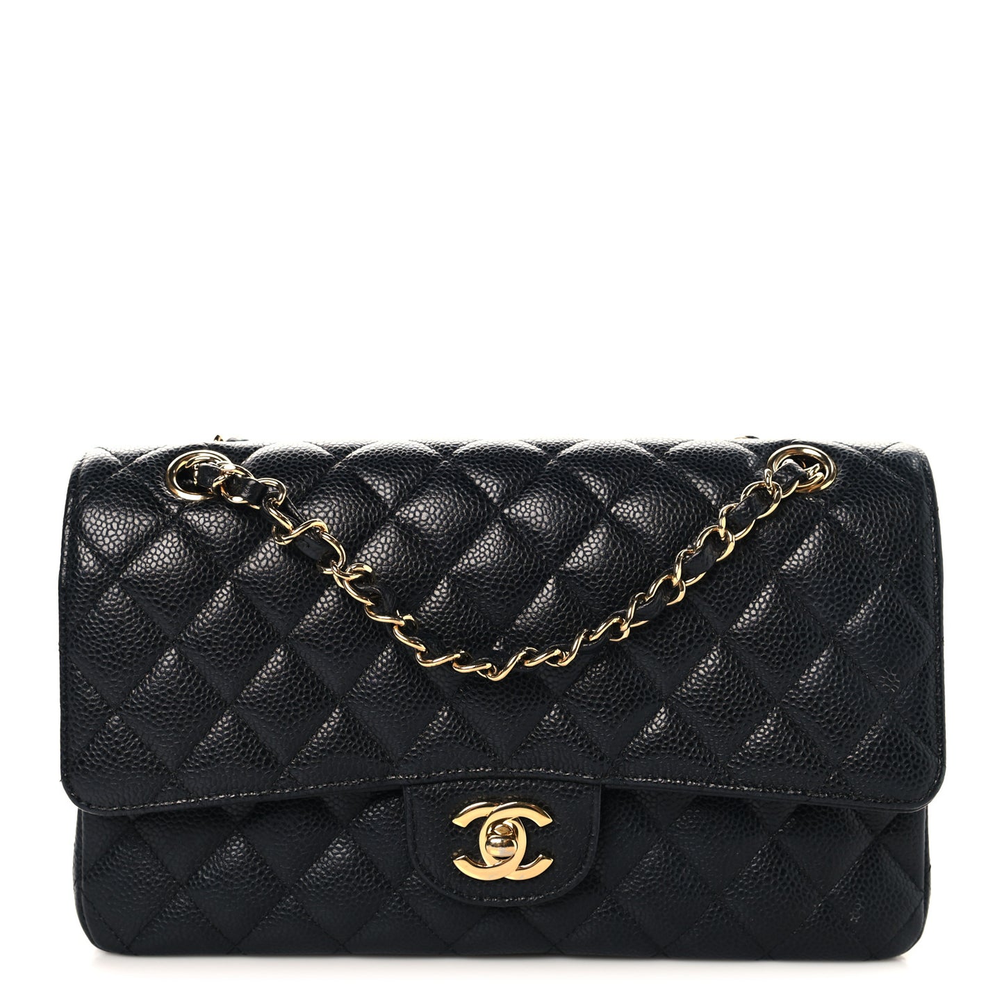 Caviar Quilted Medium Double Flap Black