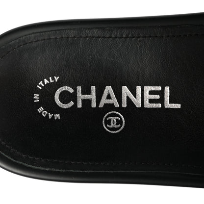 Chanel Tweed Lambskin Chain Flat Sandals 38 White Black 7 of 8