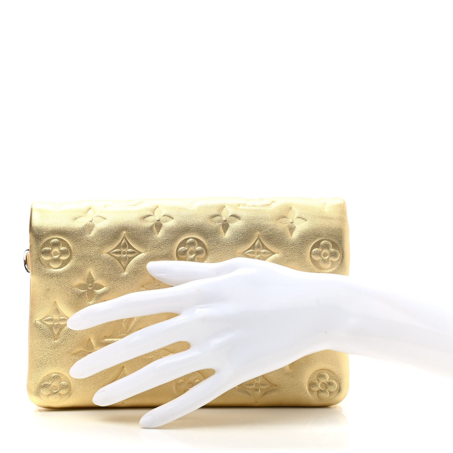Metallic Lambskin Embossed Monogram Pochette Coussin Gold