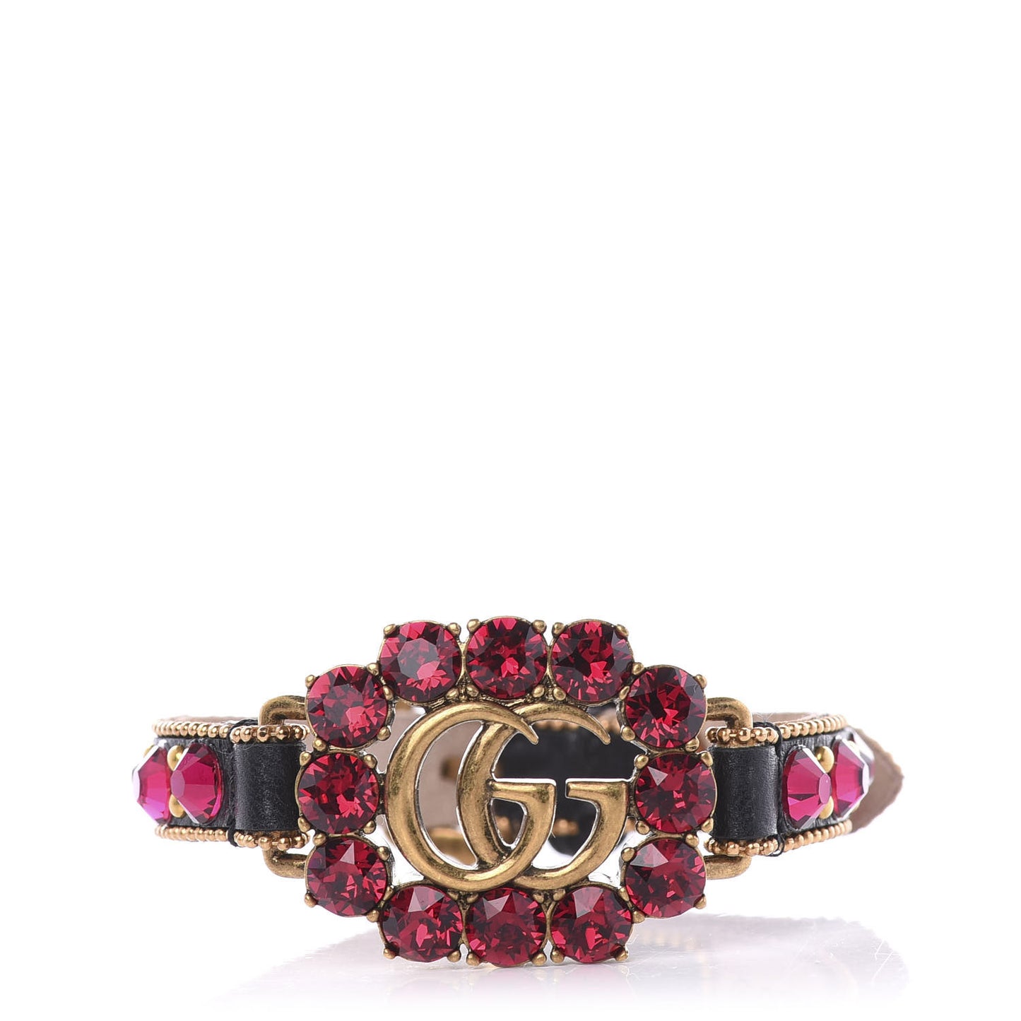Calfskin Crystal Double G Bracelet Gold