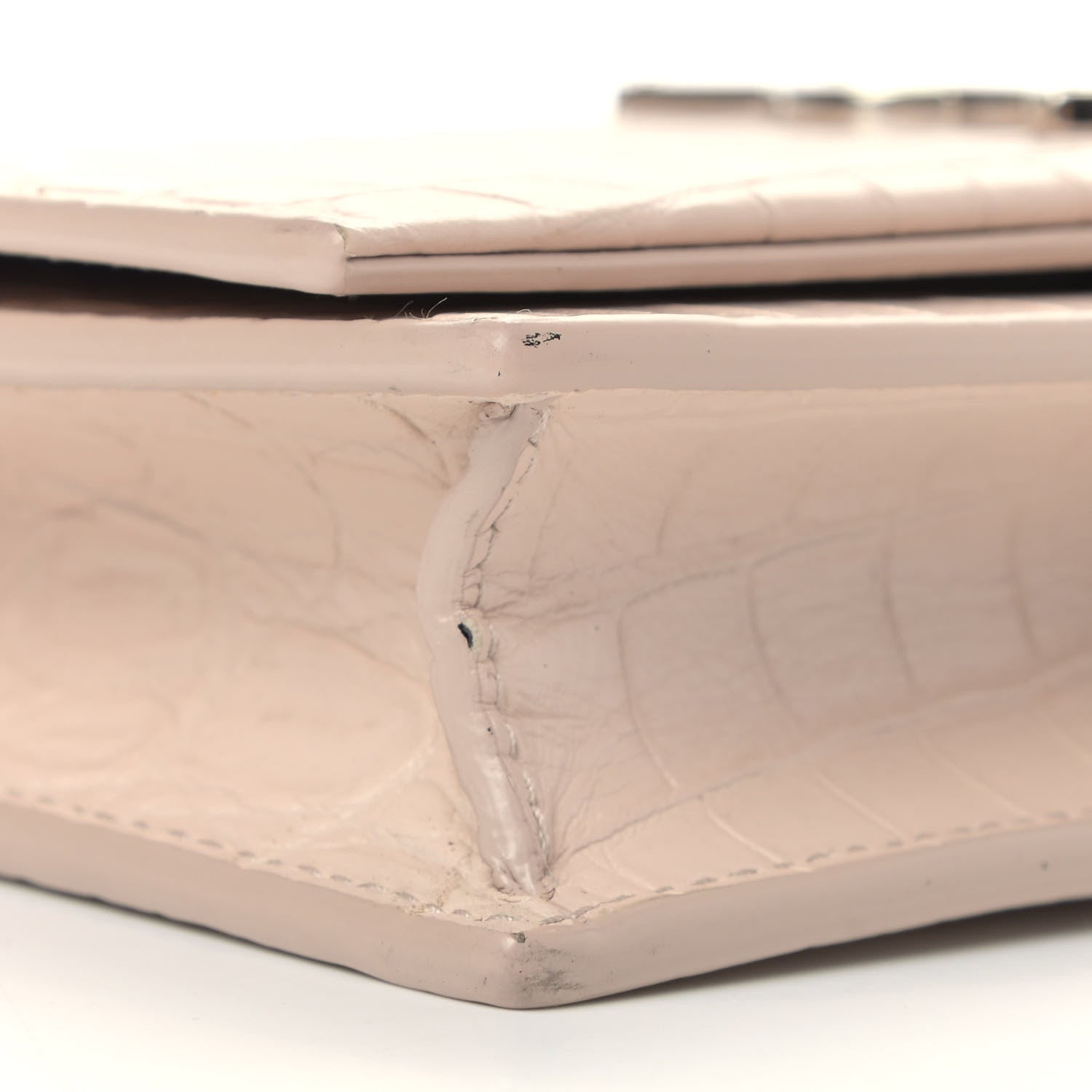 Saint Laurent Calfskin Crocodile Embossed Kate Monogram Tassel Chain Wallet Marble Pink 9 of 15