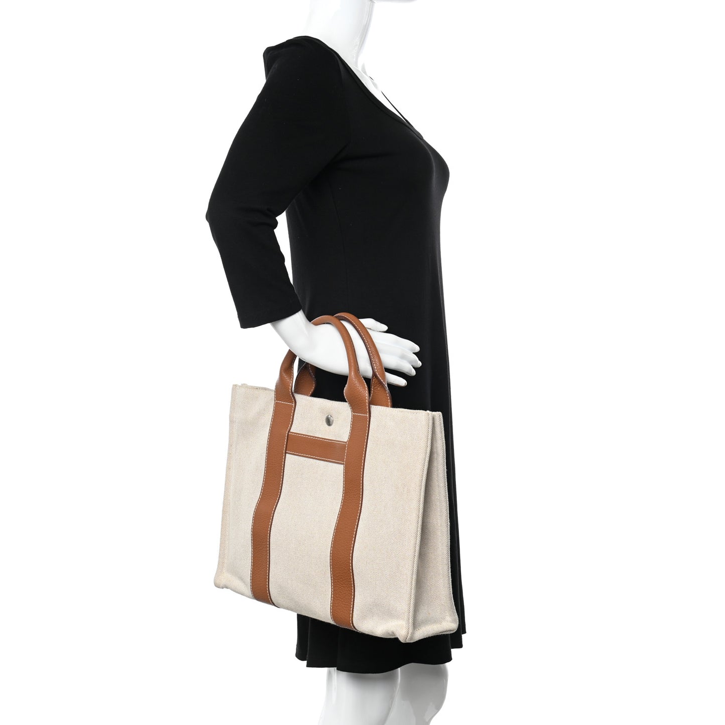 Toile Taurillon Clemence Sac Harnais Tote MM Beige Gold