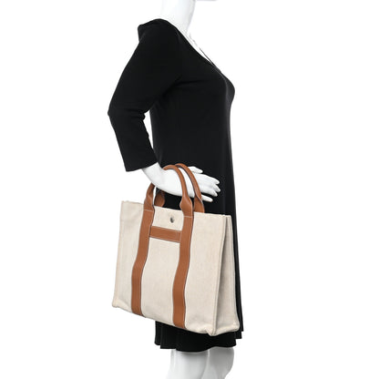 Hermes Toile Taurillon Clemence Sac Harnais Tote MM Beige Gold 2 of 12