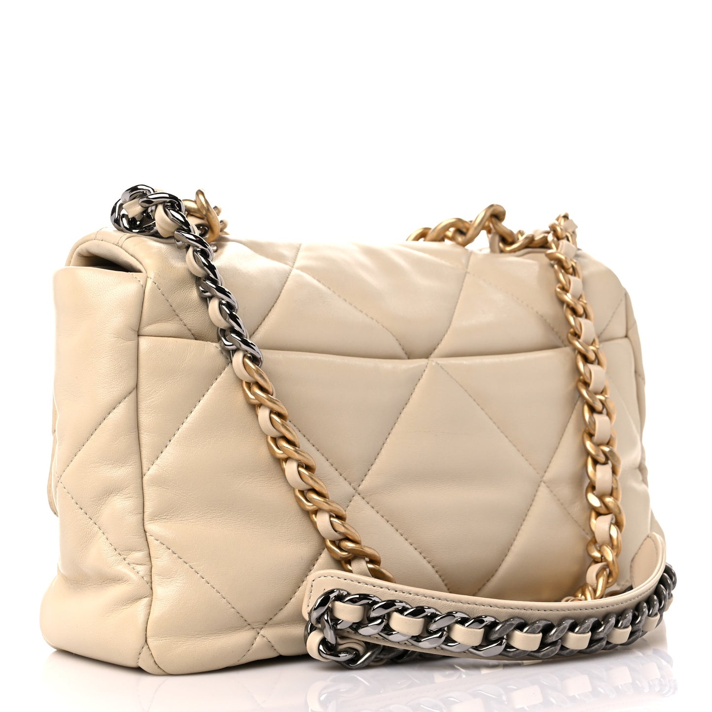 Lambskin Quilted Large Chanel 19 Flap Light Beige