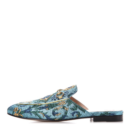 Gucci Iridescent Brocade Womens Princetown Slippers 39 Azure Multicolor Oro 1 of 8