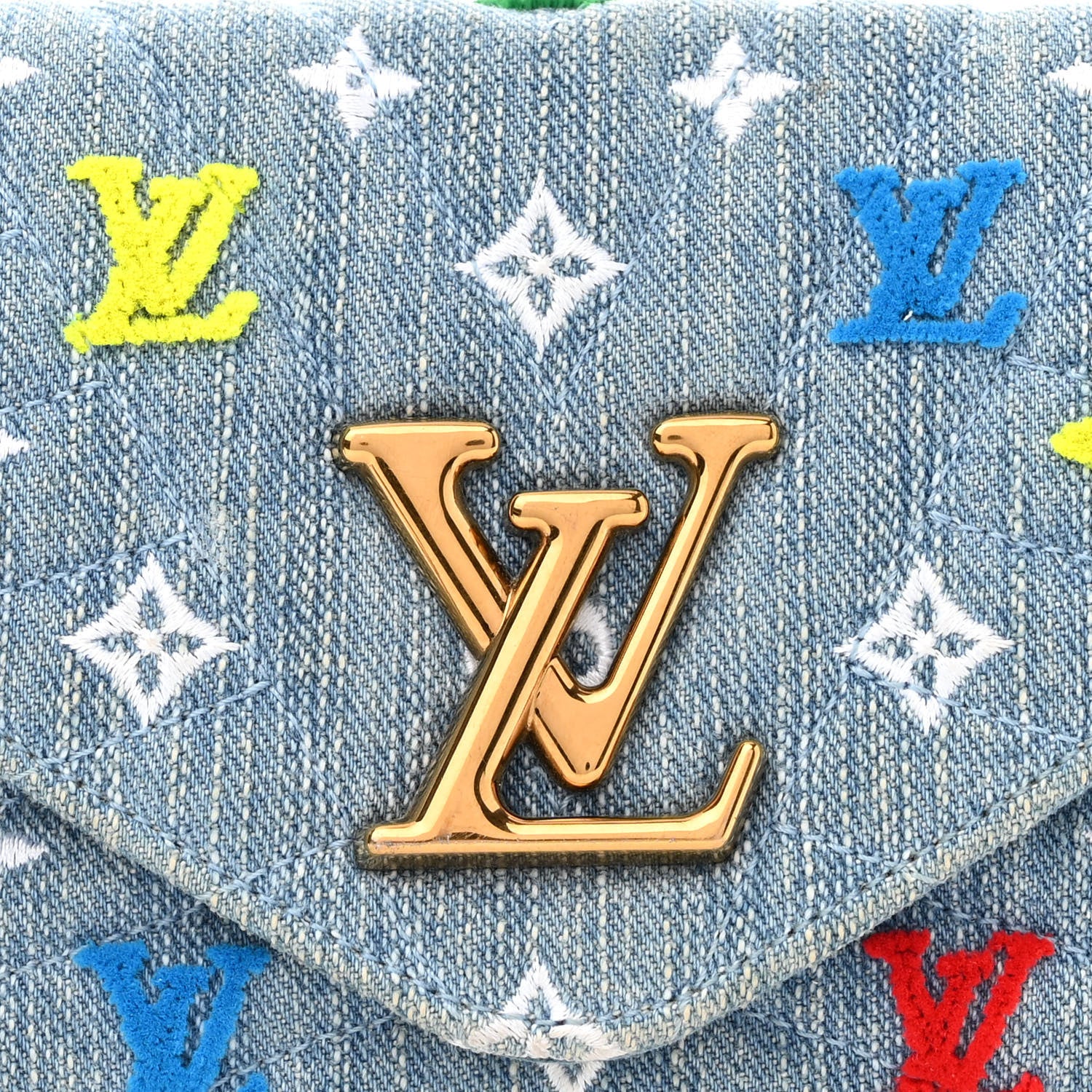 Louis Vuitton Embroidered Monogram Denim New Wave Chain Pochette Blue 8 of 13