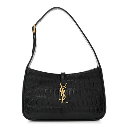 Saint Laurent Calfskin Crocodile Embossed LE 5 A 7 Hobo Black 1 of 10