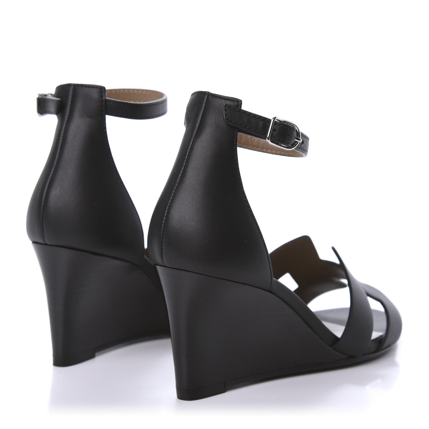 Hermes Calfskin Legend Wedge Sandals 34 Black 4 of 9