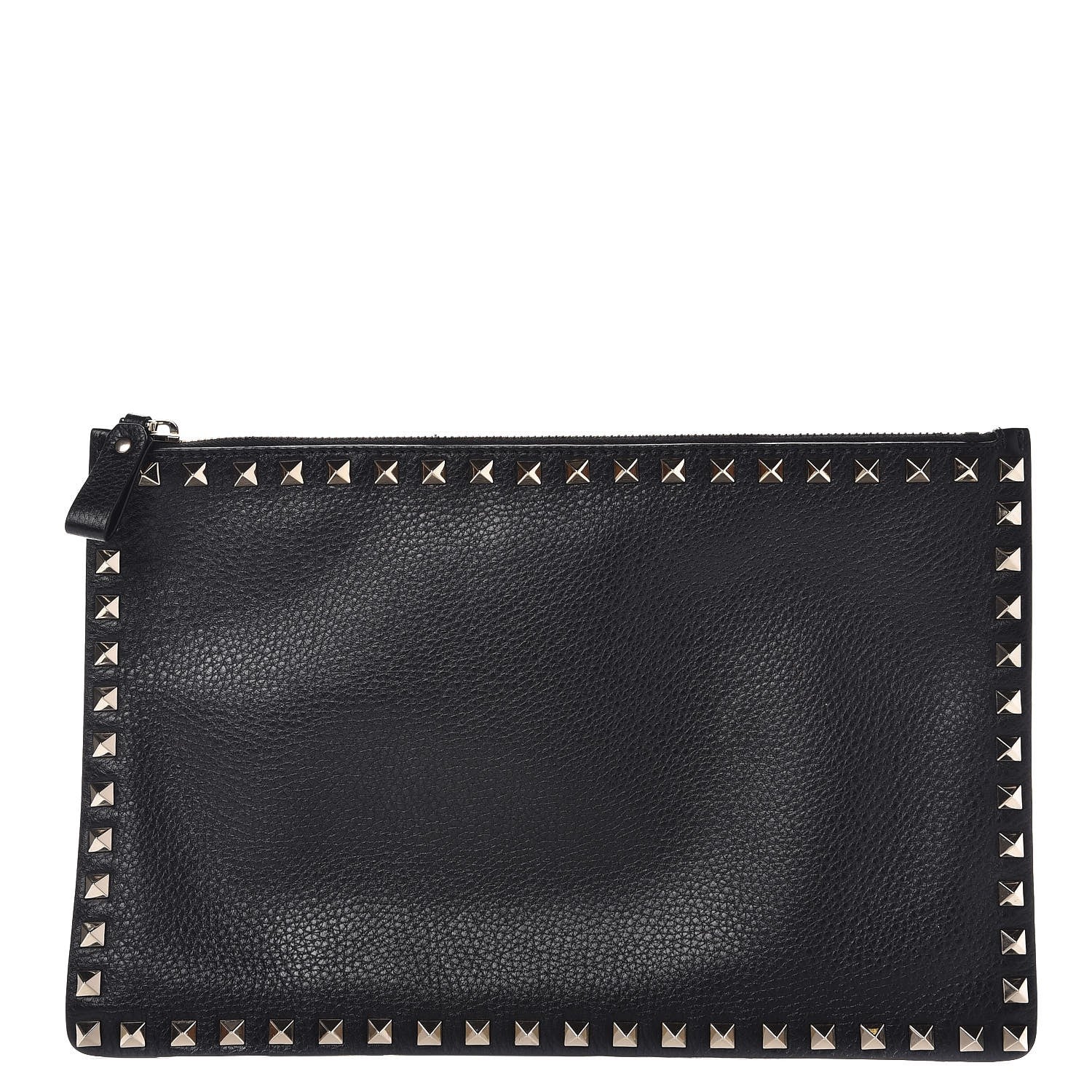 Valentino Garavani Pebbled Calfskin Large Rockstud Zip Pouch Black 1 of 8