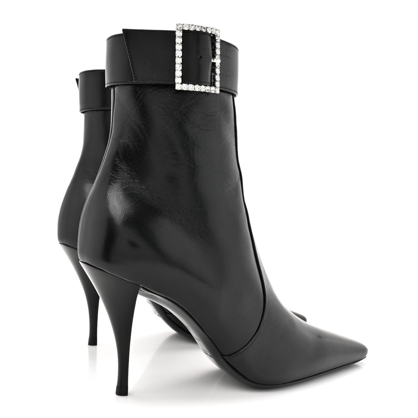 Goatskin Crystal Buckle Claude 90 Ankle Booties 38 Black