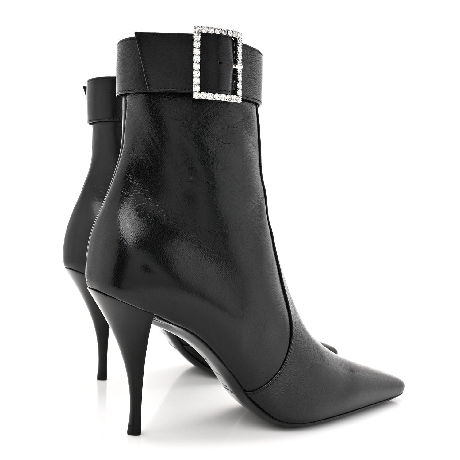 Saint Laurent Goatskin Crystal Buckle Claude 90 Ankle Booties 38 Black 4 of 9
