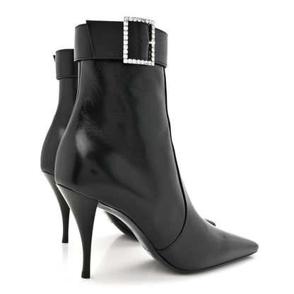 Saint Laurent Goatskin Crystal Buckle Claude 90 Ankle Booties 38 Black 4 of 9