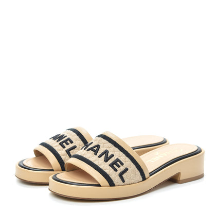 Chanel Lambskin Embroidered Logo Mules 36 Beige Black 3 of 7