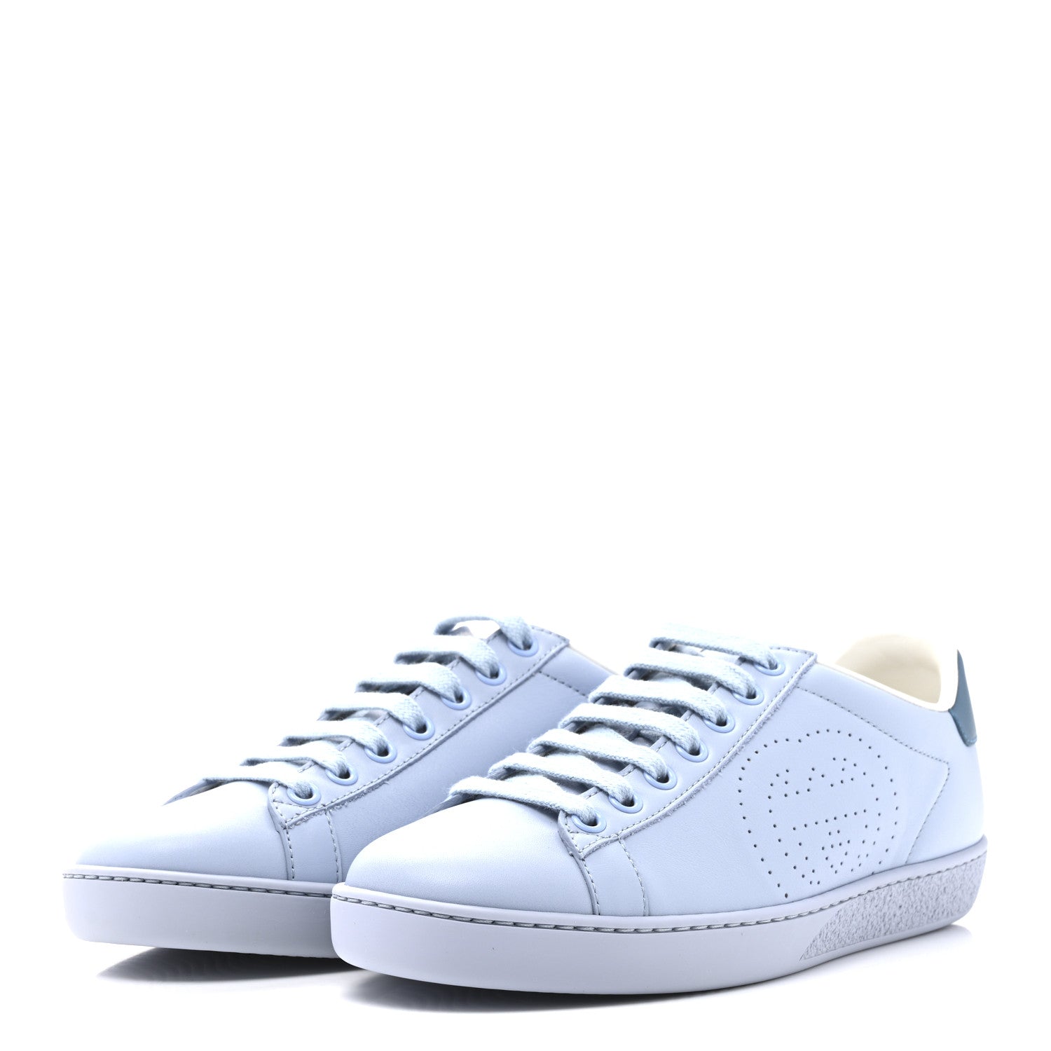 Gucci Calfskin Interlocking G Perforated Womens Ace Sneakers 35.5 Porcelain Light Blue Zaffiro 4 of 10