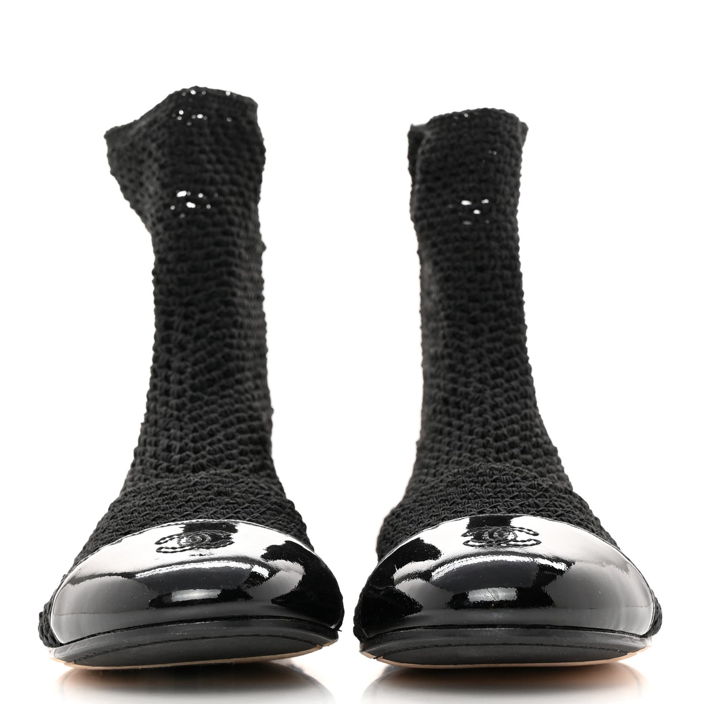 Crochet Patent Cap Toe Short Ankle Boots 35 Black