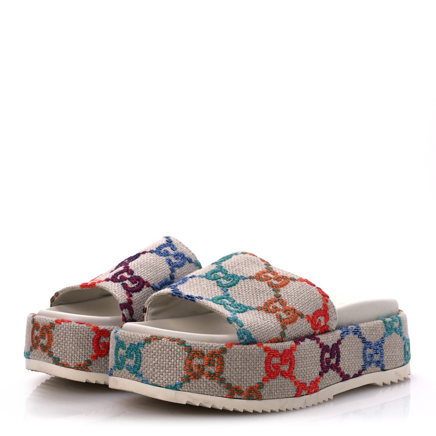 Gucci Linen Psychedelic Mini GG Monogram Angelina Platform 55mm Slide Sandals 36 Multicolor 4 of 14