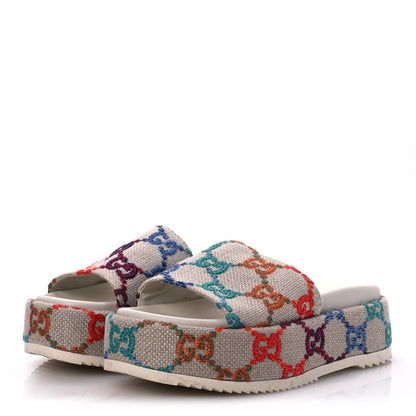 Gucci Linen Psychedelic Mini GG Monogram Angelina Platform 55mm Slide Sandals 36 Multicolor 4 of 14