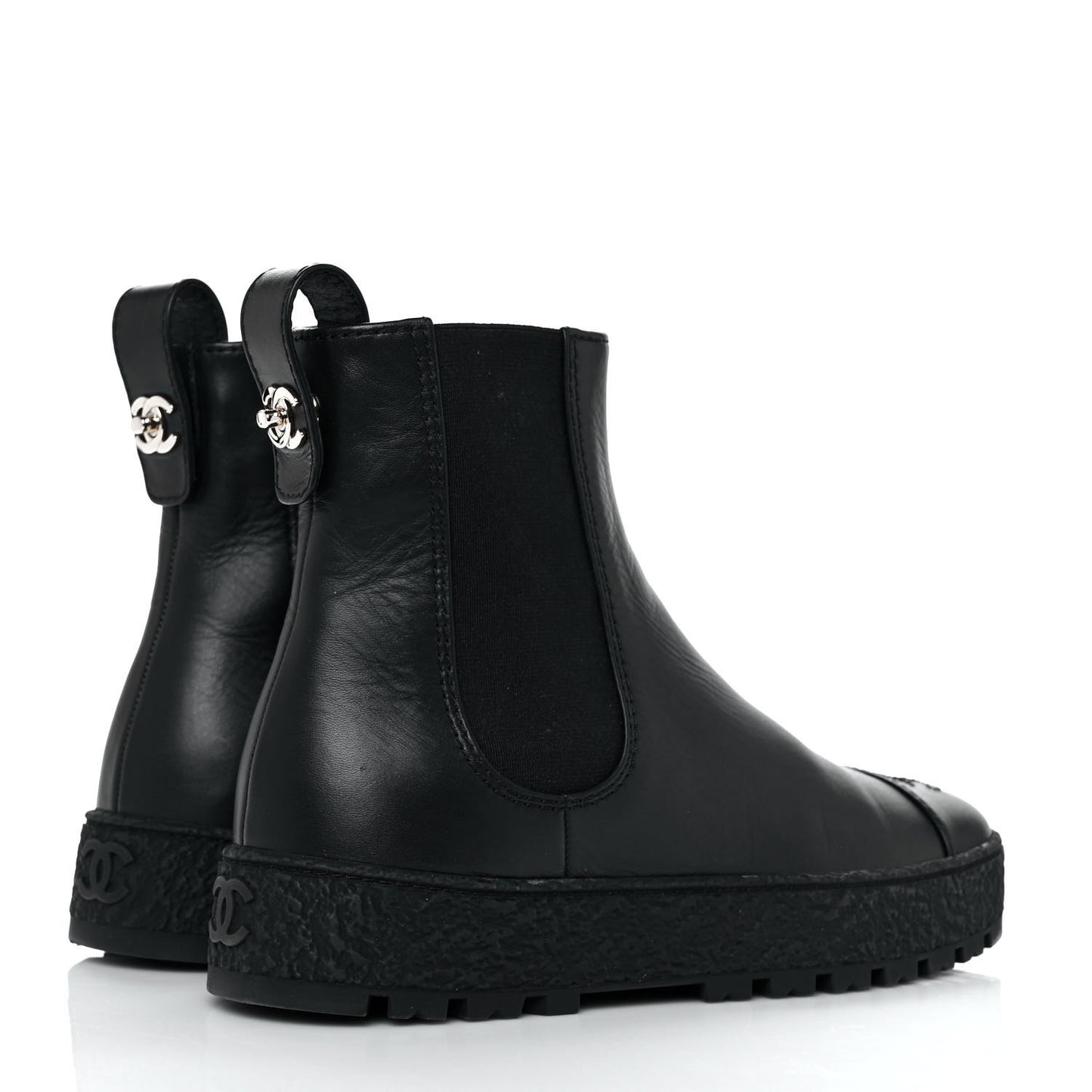 Calfskin Cap Toe CC Ankle Boots 37 Black