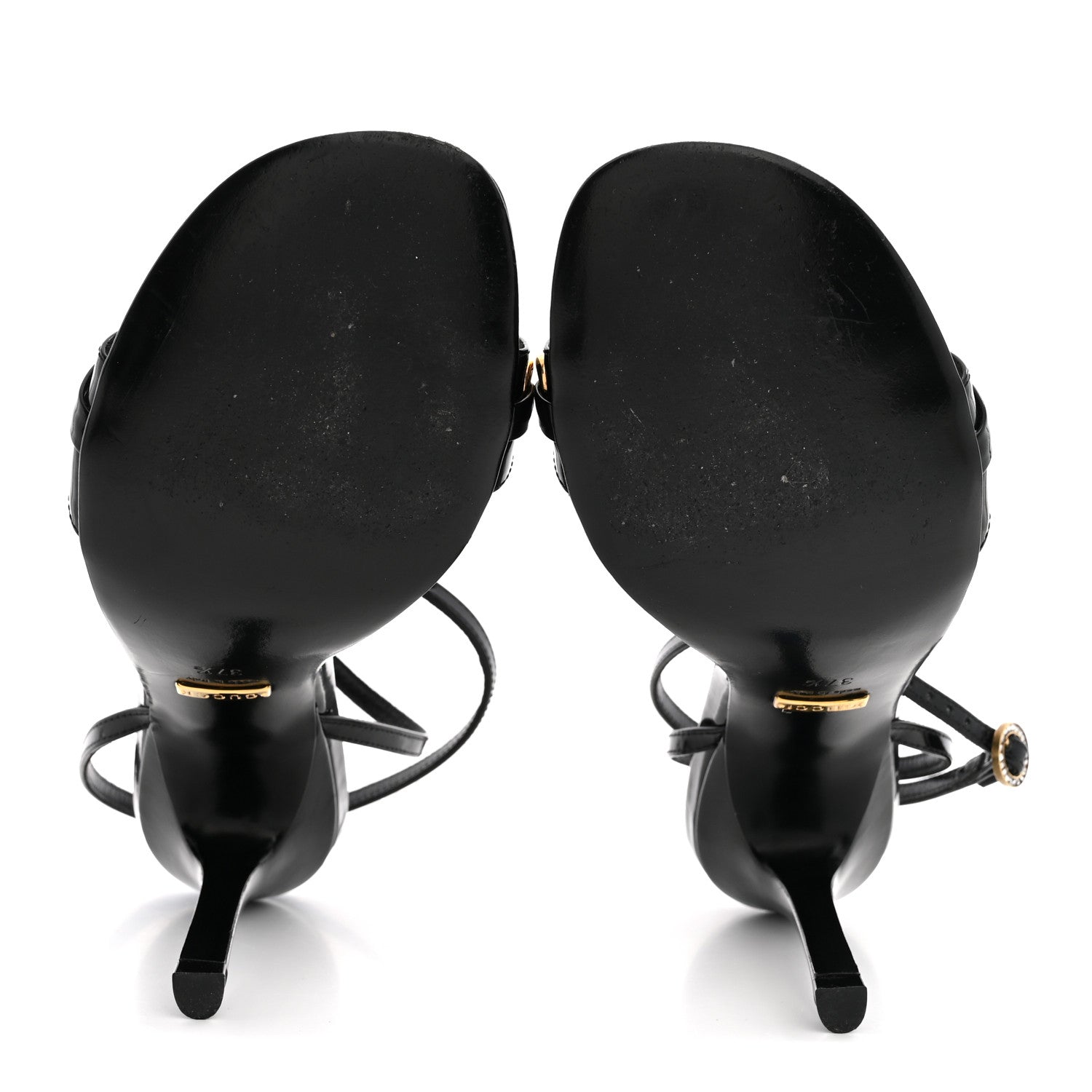 Gucci Regent Calfskin Crystal Strappy Horsebit Sandals 37.5 Black 6 of 11
