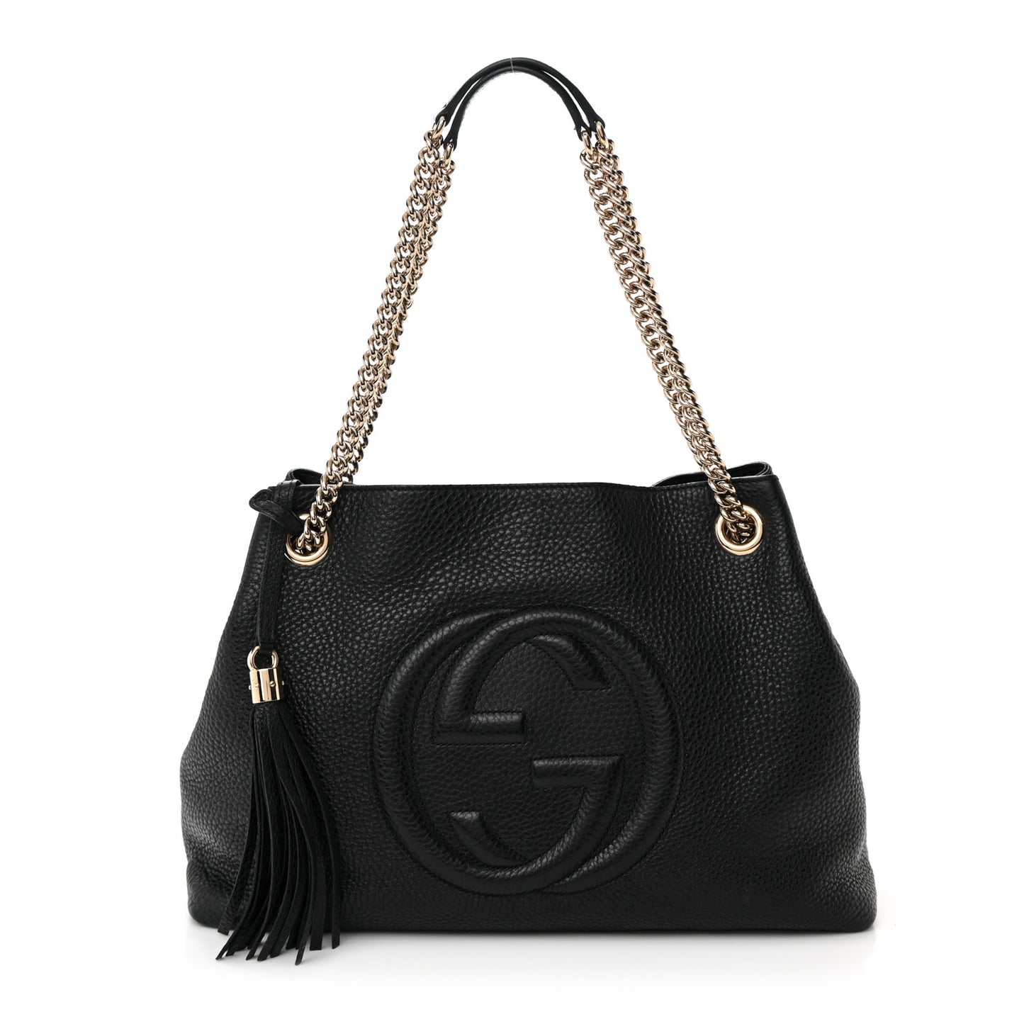 Pebbled Calfskin Medium Soho Chain Shoulder Bag Black