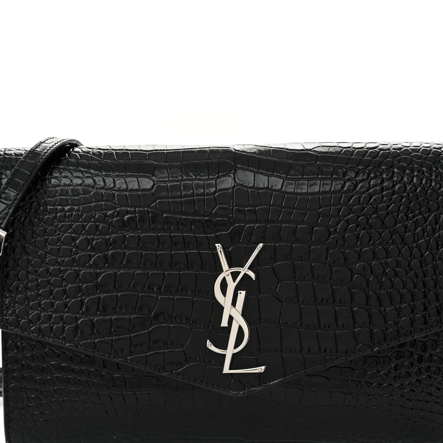 Saint Laurent Calfskin Crocodile Embossed Monogram Uptown Crossbody Black 8 of 11