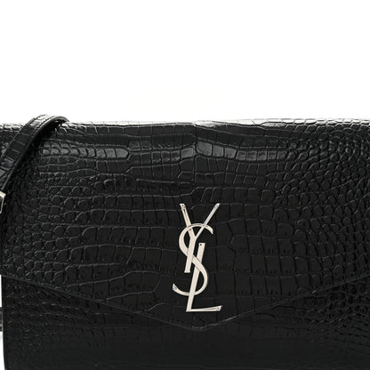 Saint Laurent Calfskin Crocodile Embossed Monogram Uptown Crossbody Black 8 of 11