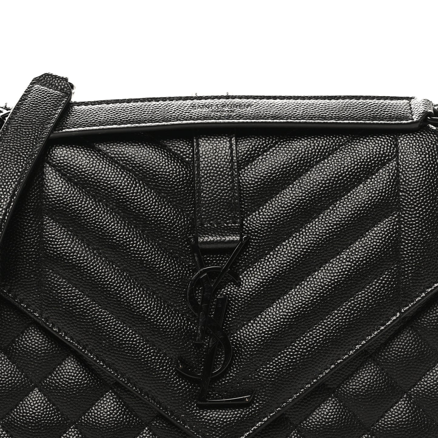 Grain De Poudre Textured Mixed Matelasse Triquilt Medium Monogram Monochrome Satchel Black