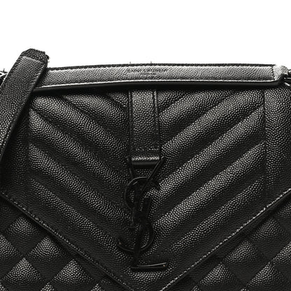Saint Laurent Grain De Poudre Textured Mixed Matelasse Triquilt Medium Monogram Monochrome Satchel Black 8 of 10