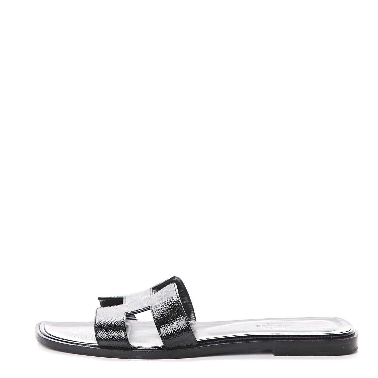 Hermes Patent Epsom Oran Sandals 37.5 Black 1 of 7