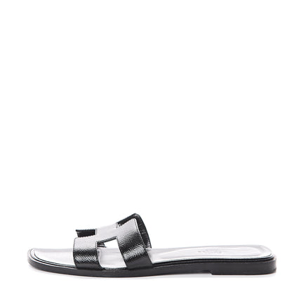 Hermes Patent Epsom Oran Sandals 37.5 Black 1 of 7