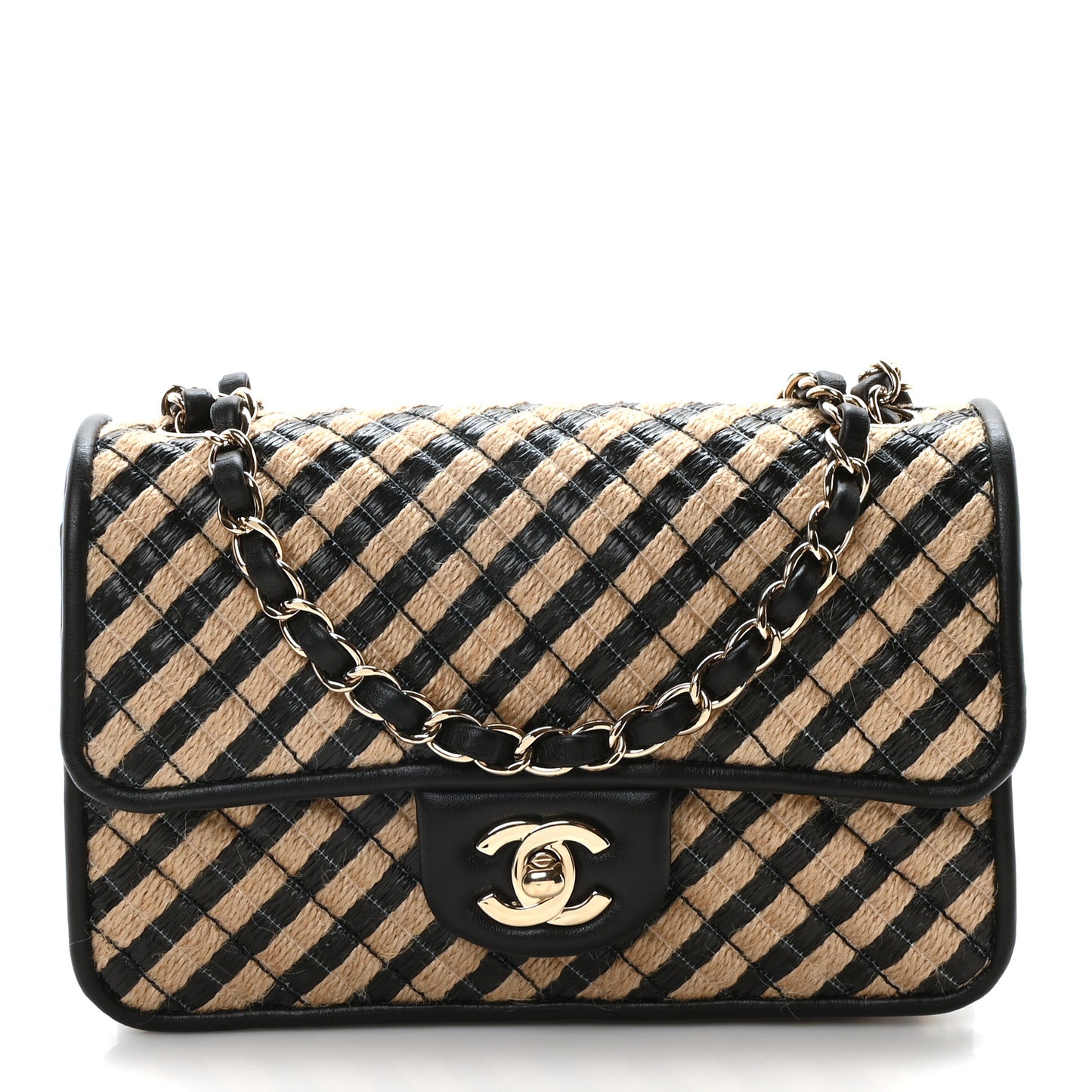 Raffia Jute Striped Small Urban Jungle Single Flap Black Beige