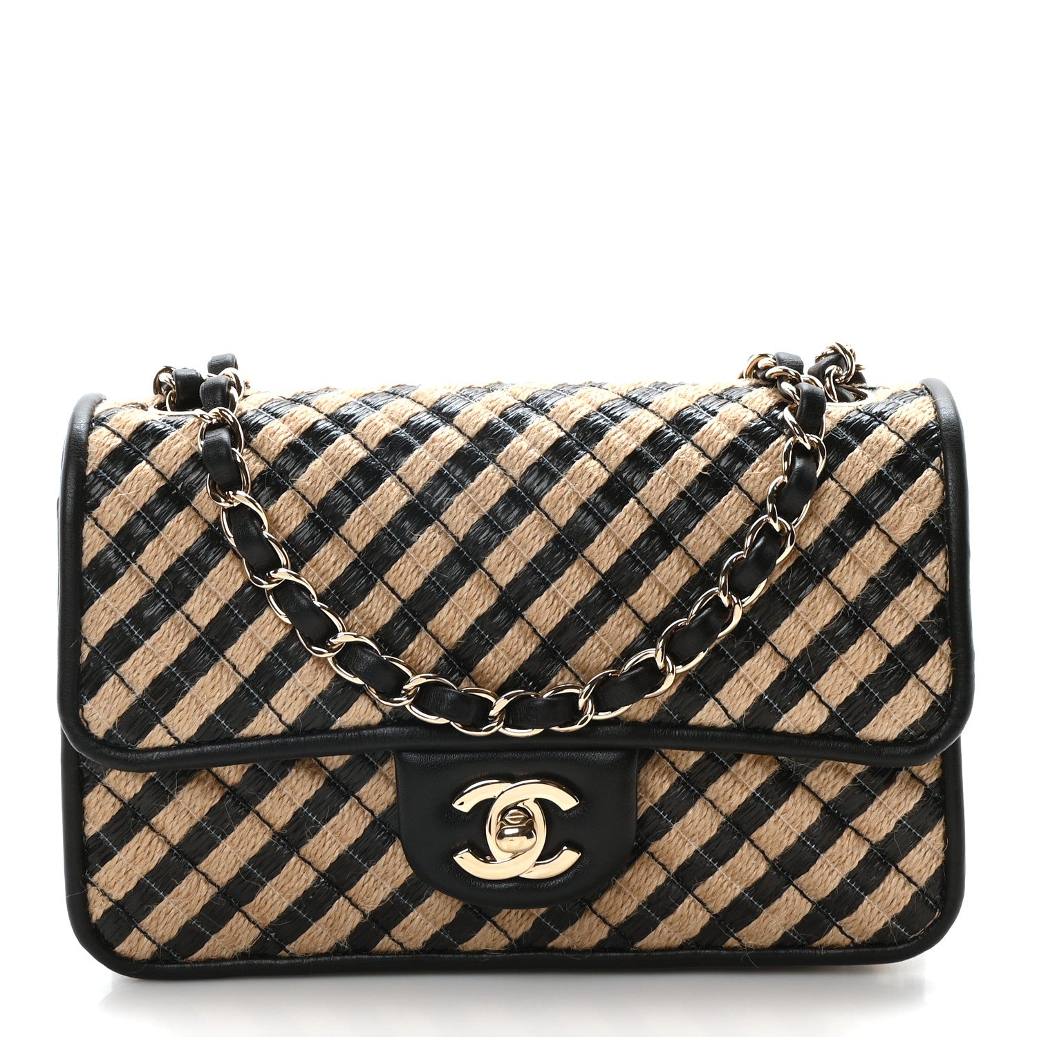 Chanel Raffia Jute Striped Small Urban Jungle Single Flap Black Beige 1 of 11