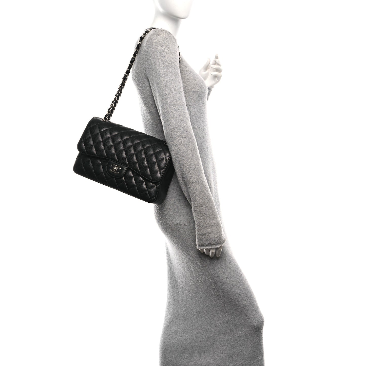 Caviar Quilted Jumbo Double Flap Black