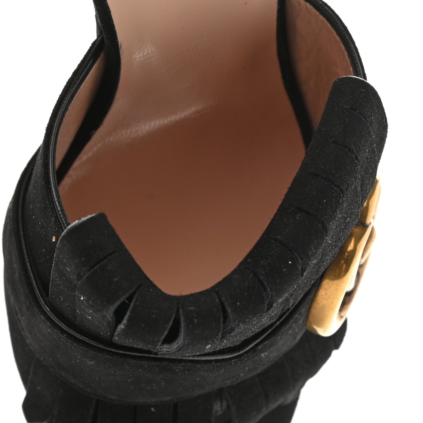Kid Scamosciato GG Marmont Fringe 75mm Slide Sandals 35.5 Black