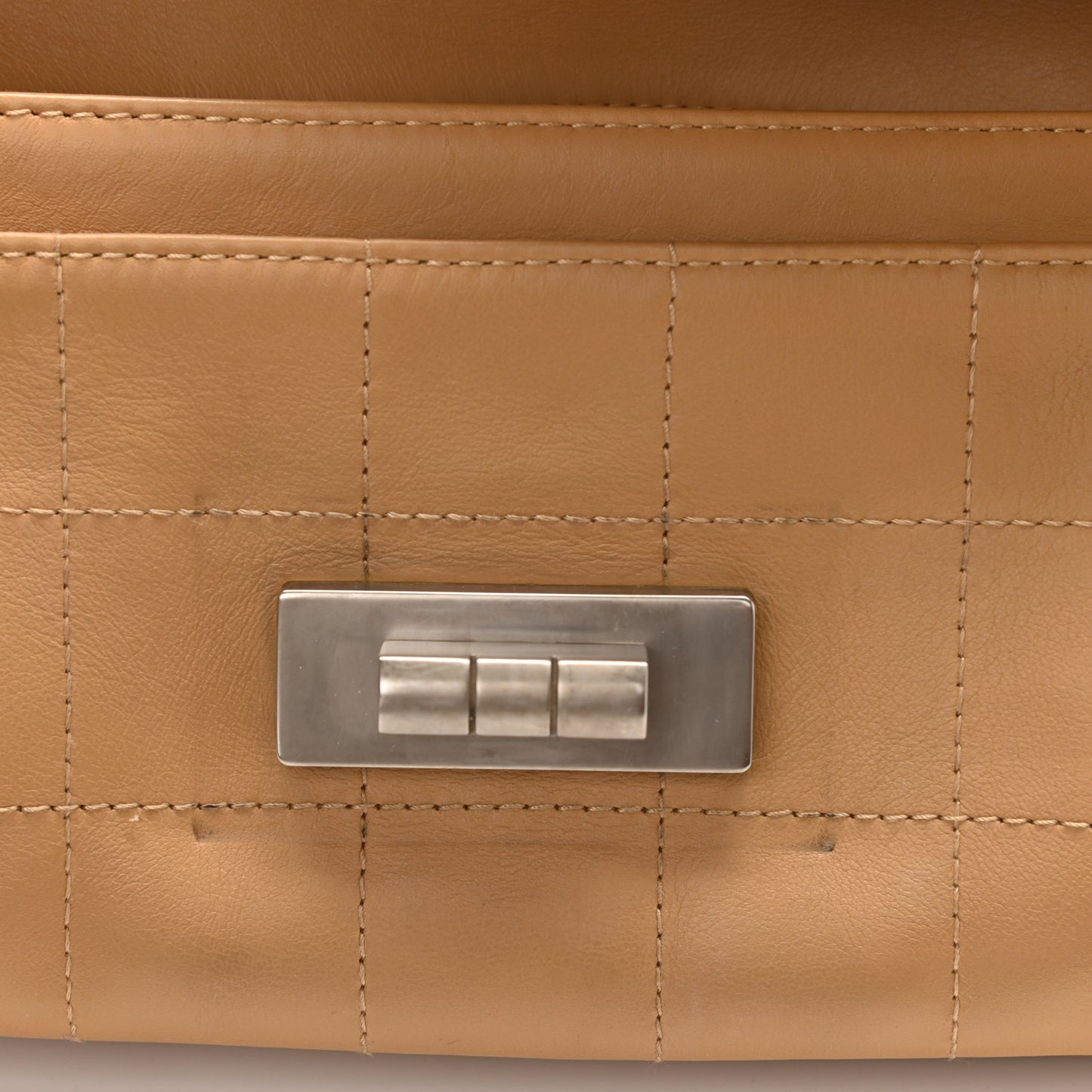 Calfskin Square Stitched Mademoiselle Shoulder Bag Tan