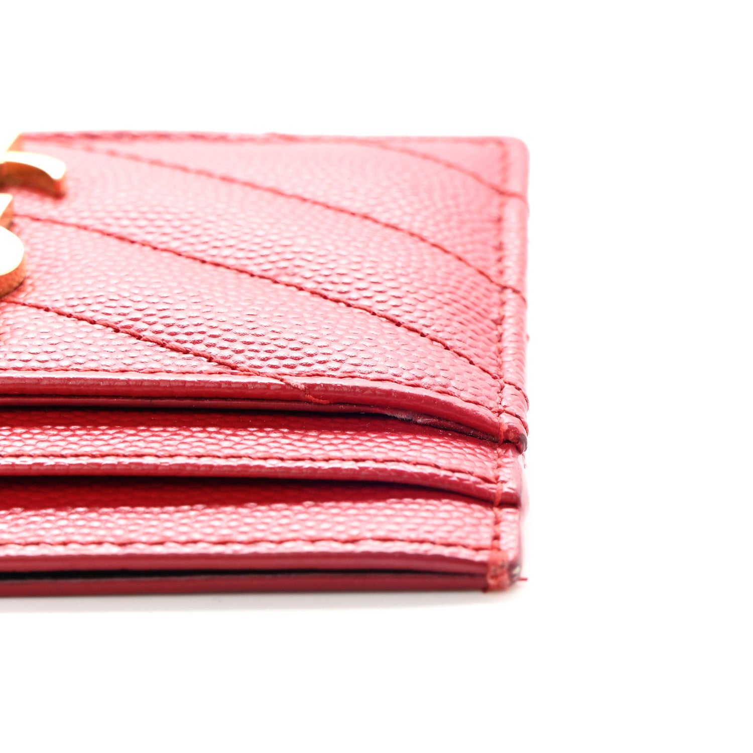 Saint Laurent Grain De Poudre Matelasse Chevron Monogram Credit Card Case New Red 13 of 14
