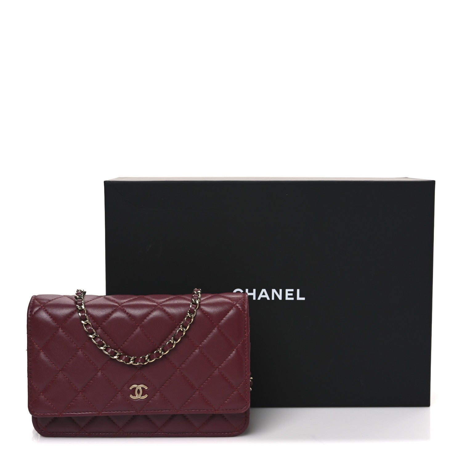 Chanel Lambskin Quilted Wallet On Chain WOC Dark Red 14 of 14