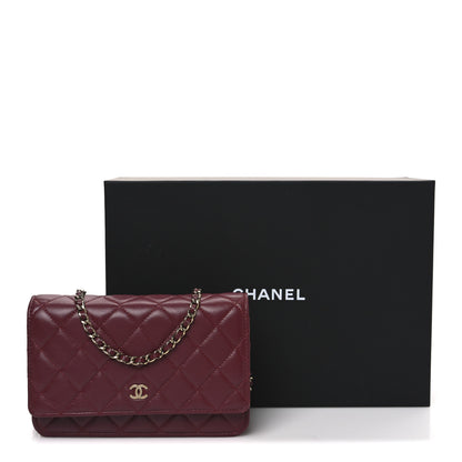 Chanel Lambskin Quilted Wallet On Chain WOC Dark Red 14 of 14