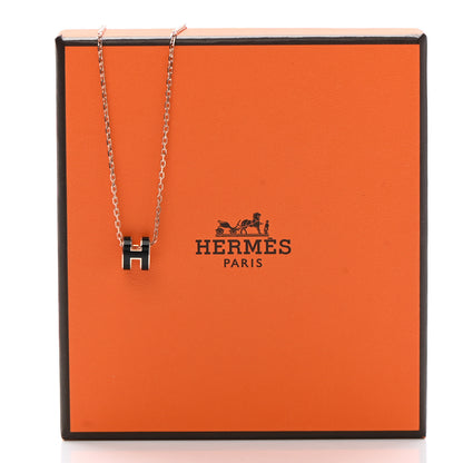 Hermes Lacquered Rose Gold Mini Pop H Pendant Necklace Black 8 of 8