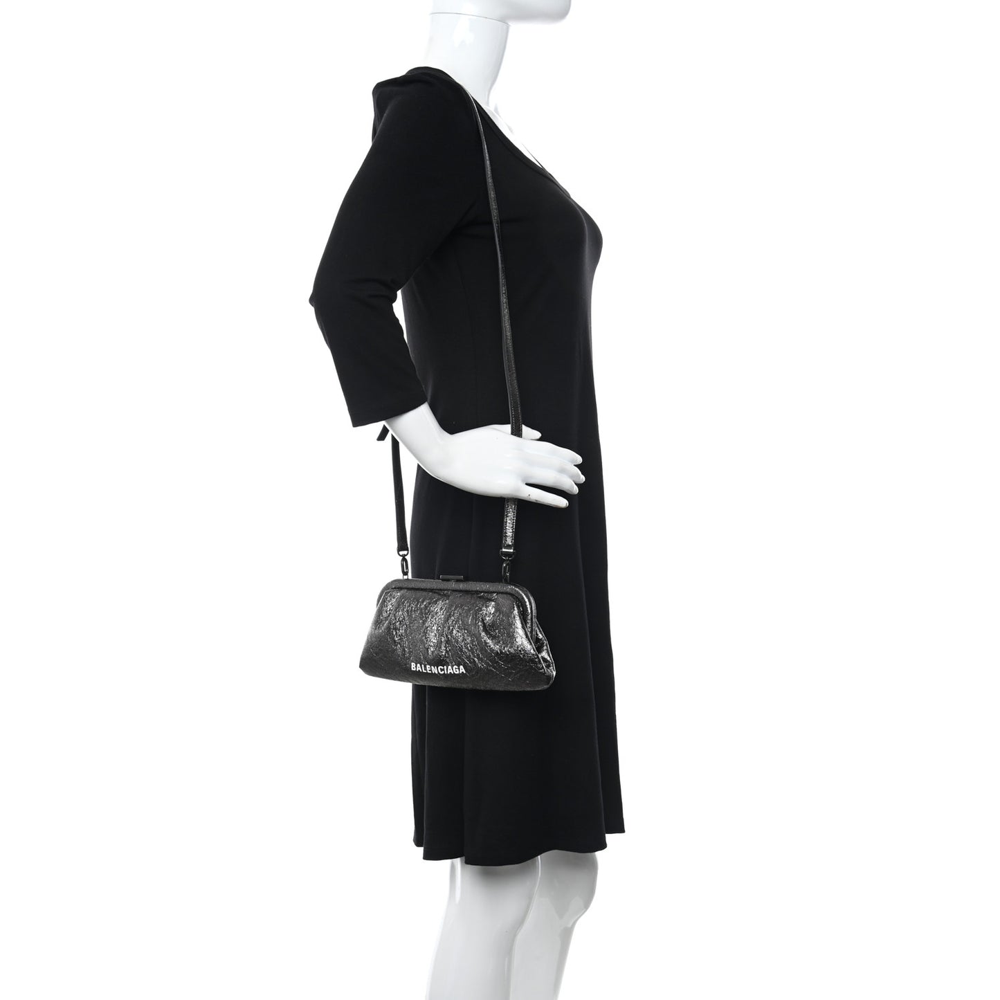 Metallic Textured Calfskin Logo Cloud Clutch XS Black