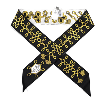 Hermes Silk Galons Et Brandebourg Twilly Black Gold White 1 of 4