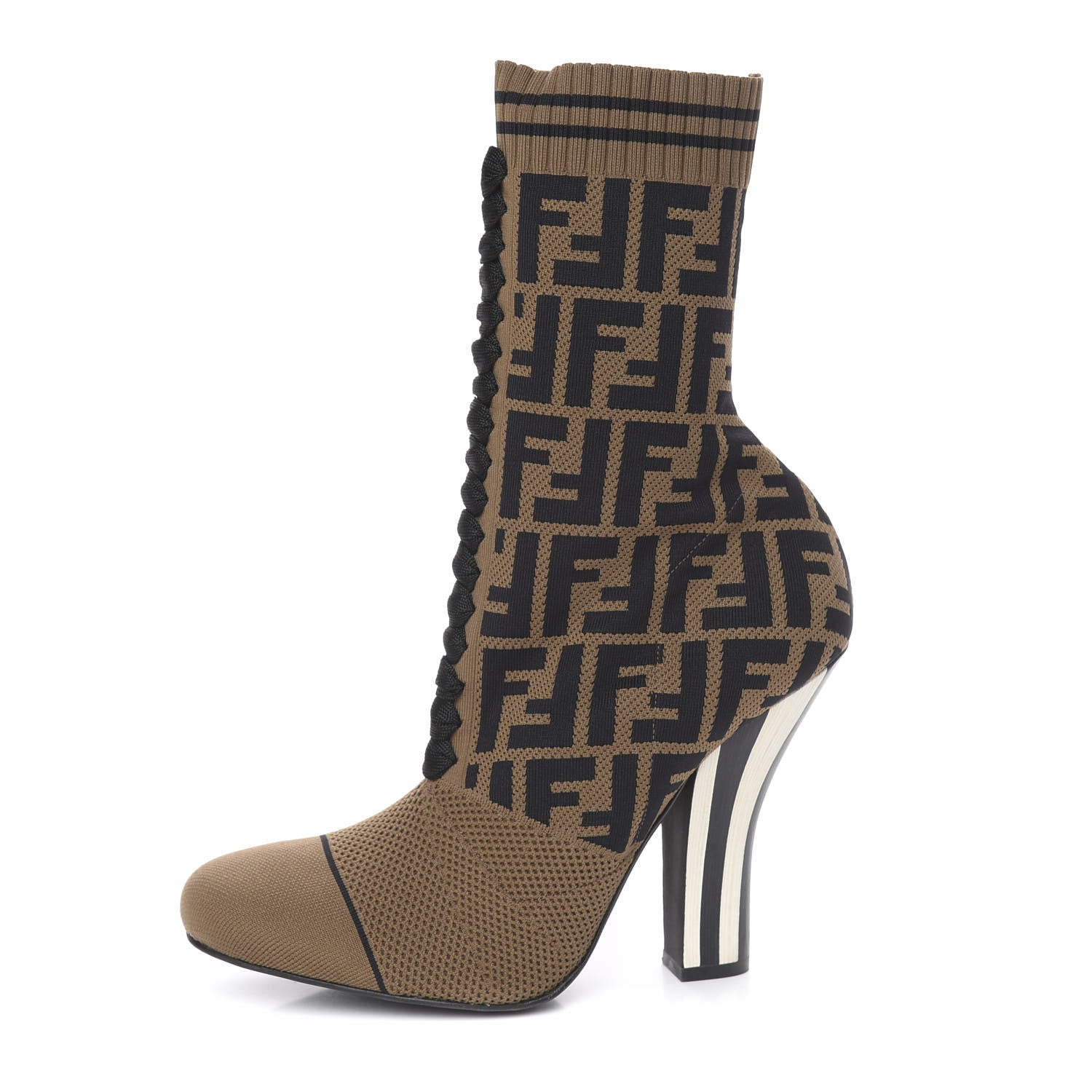 Fendi Stretch Fabric Jacquard FF Rockoko 105mm Sock Boots 41 Tobacco 1 of 7