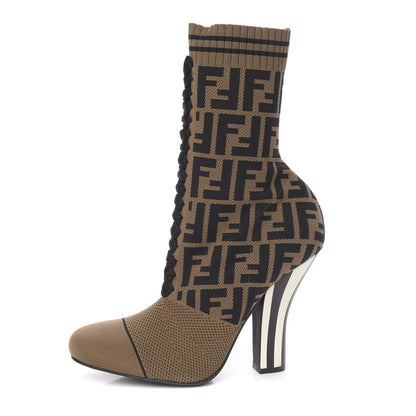 Fendi Stretch Fabric Jacquard FF Rockoko 105mm Sock Boots 41 Tobacco 1 of 7